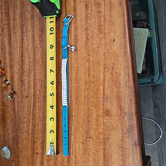 NWOT Soft blue velvet adjustable cat collar with rhinestones and a bell - Picture 6 of 6